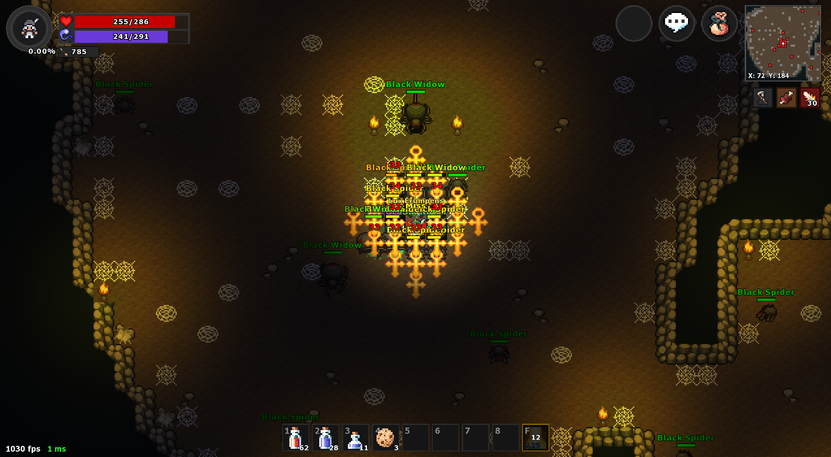Black Spiders and Black Widows in a cave full of webs